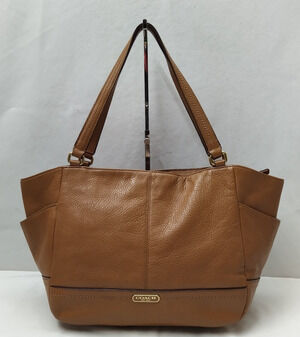 Coach Brown Pebbled Leather Double Handles Zipper Tote Bag